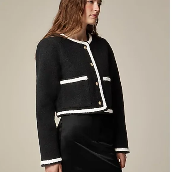 J.Crew Cropped bouclé yarn lady jacket black and white size medium - Picture 3 of 7